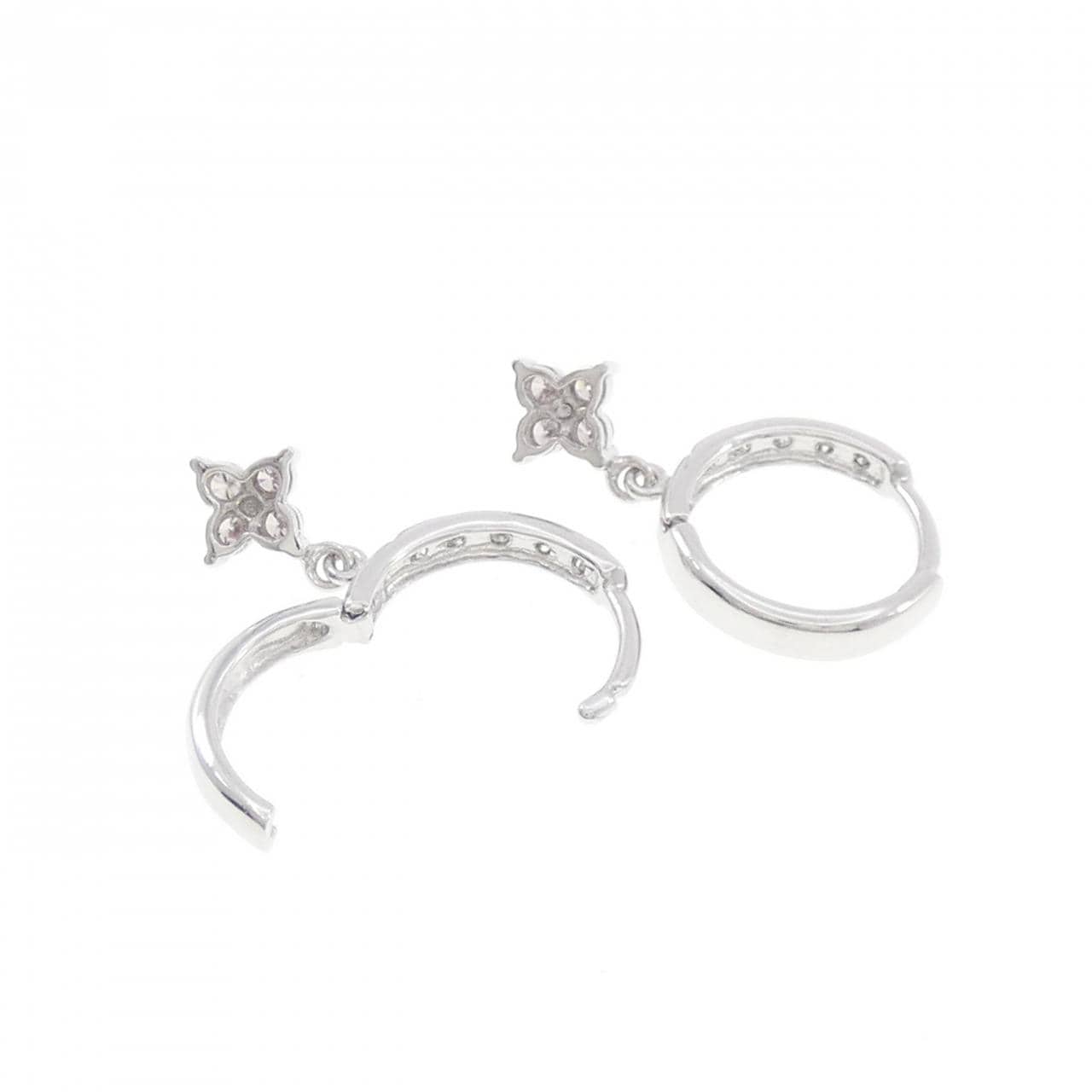 K14WG フラワー ダイヤモンド ピアス 0.22CT