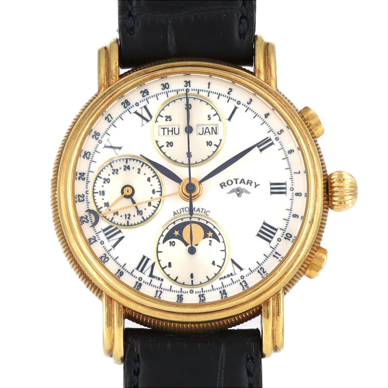 【ノーメンテナンス還元価格】ROTARY クロノグラフトリプルカレンダームーン YG M1803 YG 自動巻