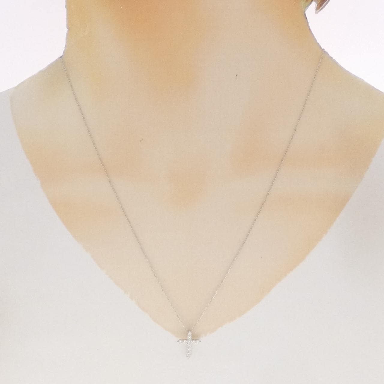 K18WG クロス ダイヤモンド ネックレス 0.20CT
