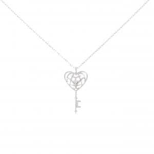 K10WG ハート×キー ダイヤモンド ネックレス 0.01CT