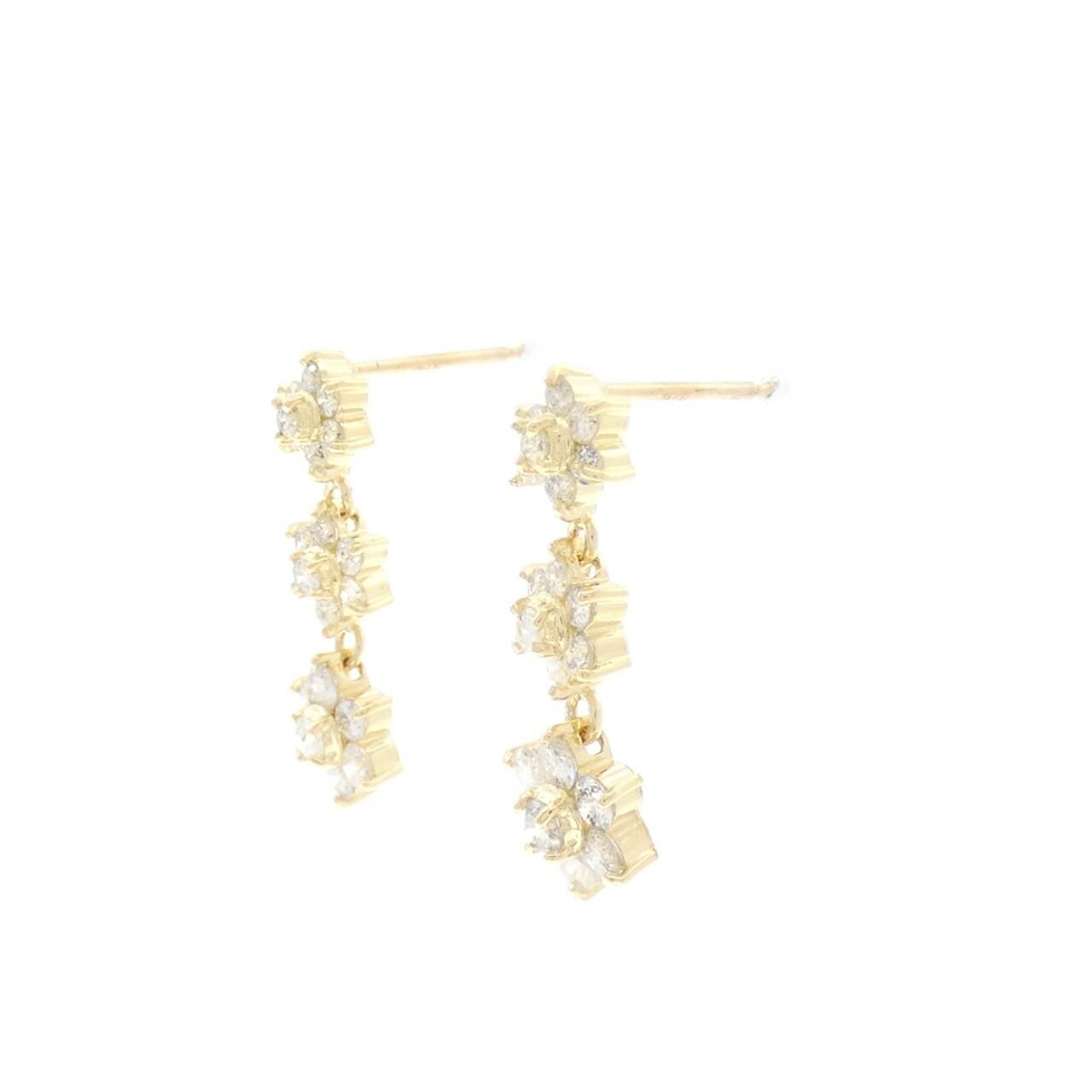 K18YG フラワー ダイヤモンド ピアス 1.0CT
