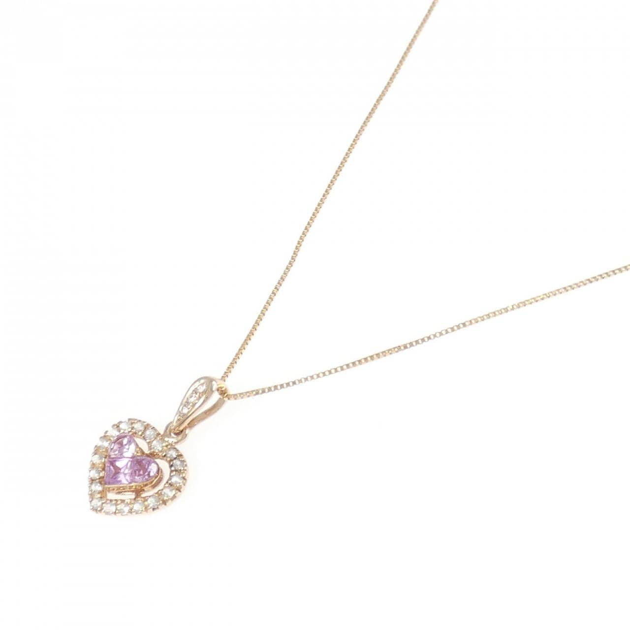 K14PG ハート サファイヤ ネックレス 0.56CT