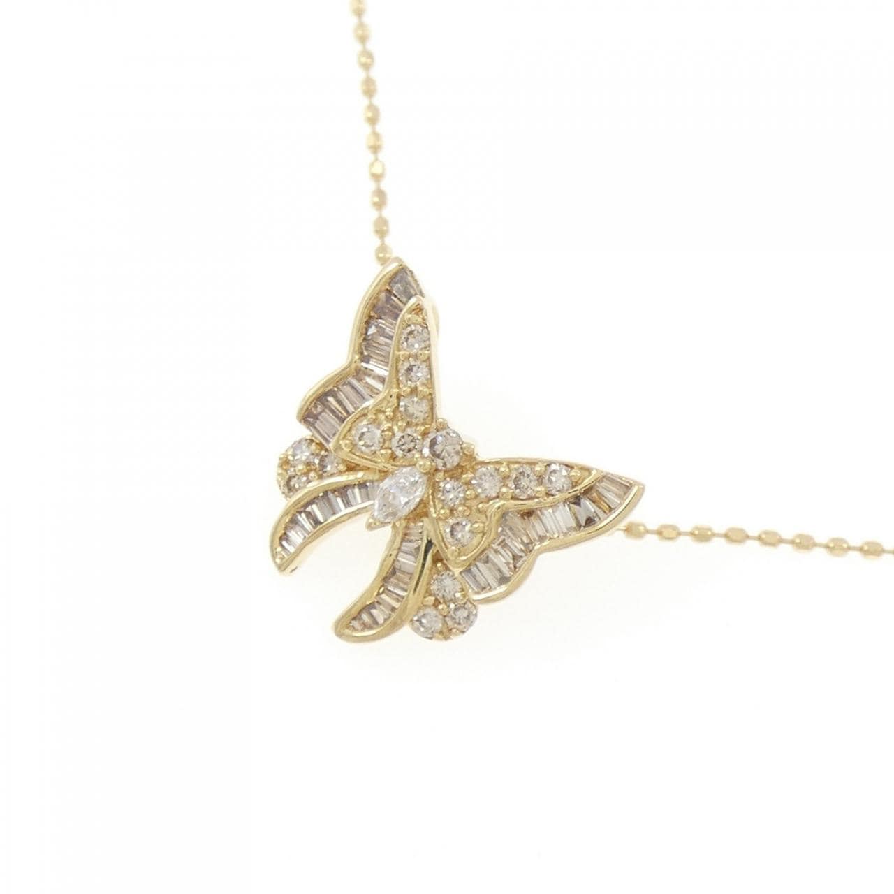 K18YG バタフライ ダイヤモンド ネックレス 0.35CT