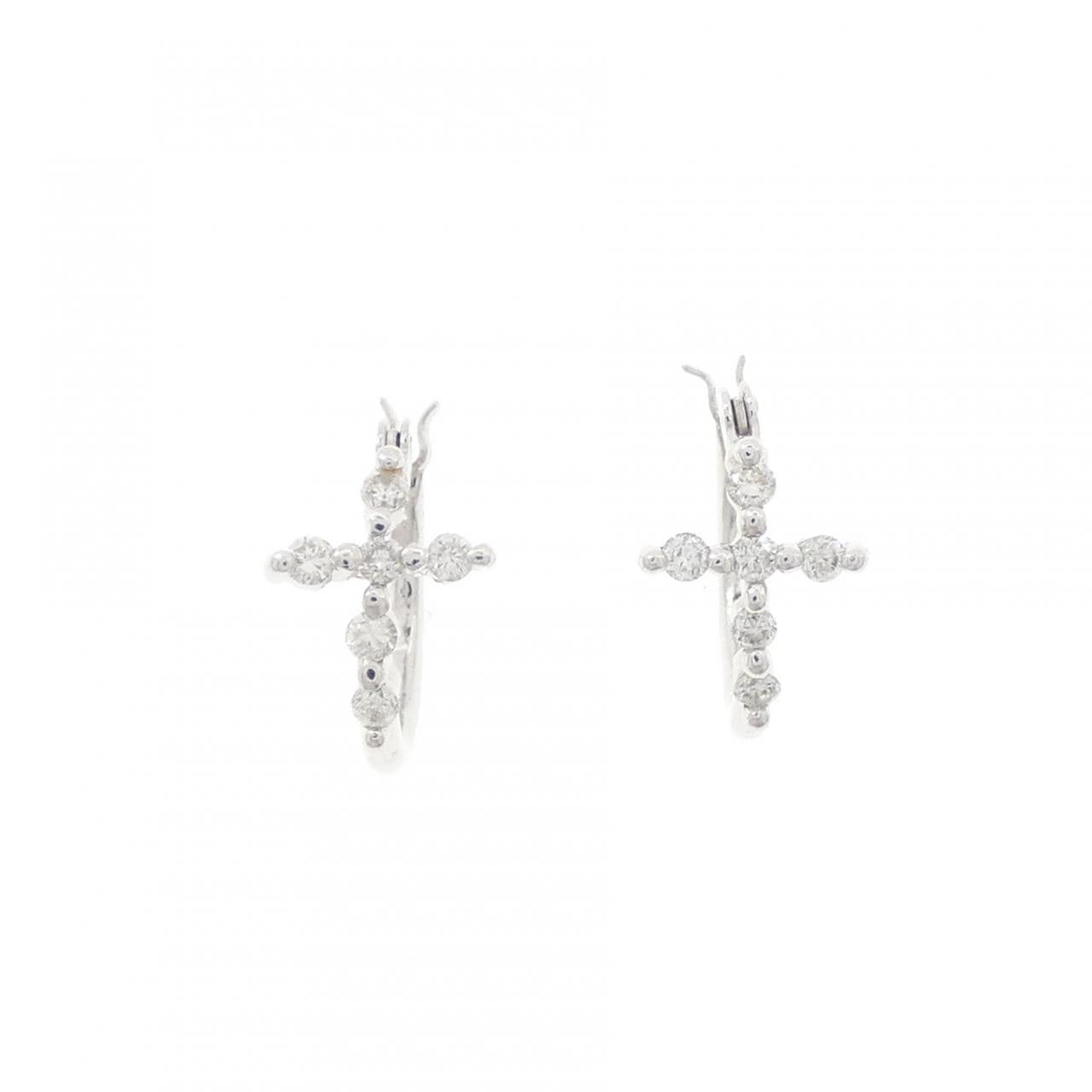 K18WG クロス ダイヤモンド ピアス 0.14CT