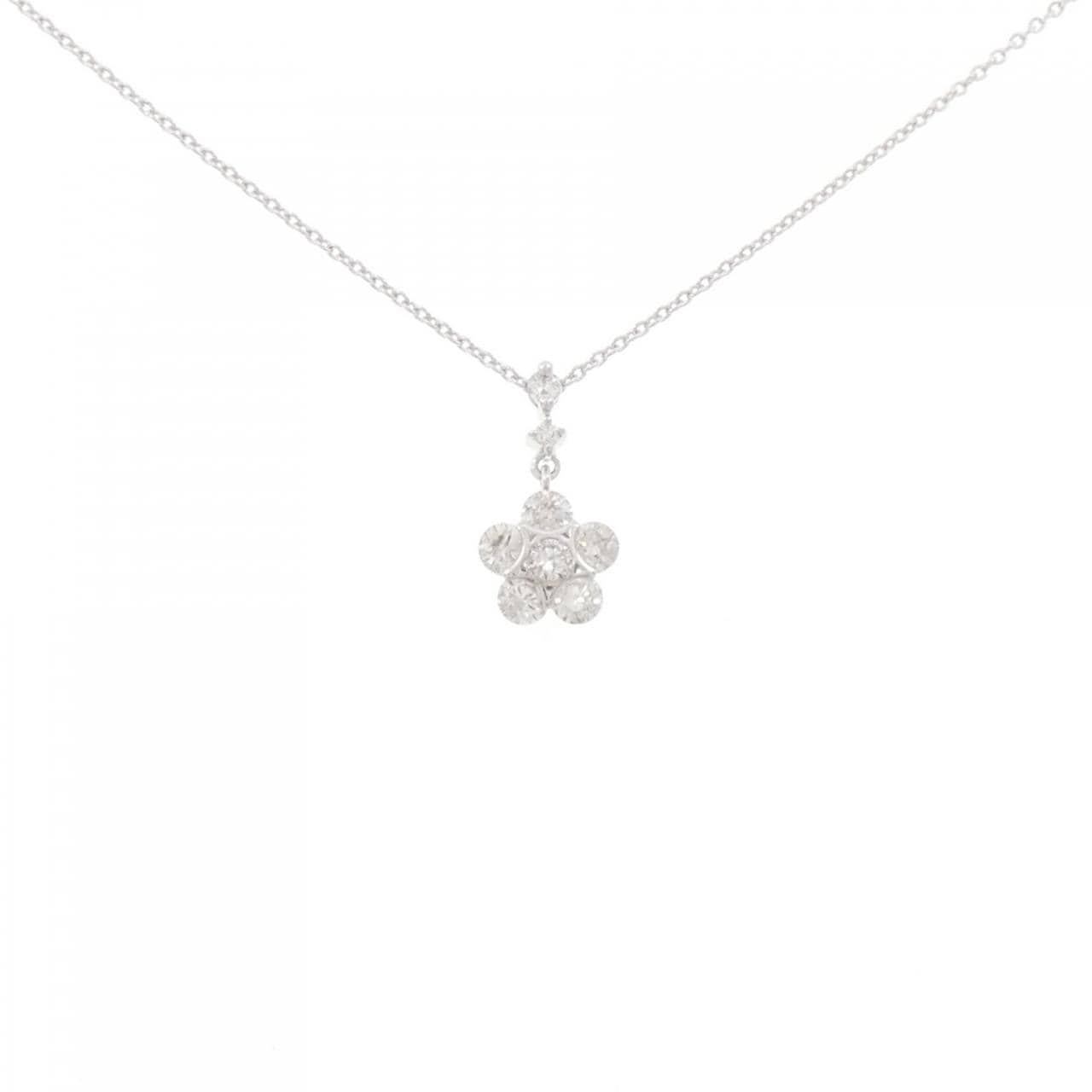 K18WG フラワー ダイヤモンド ネックレス 0.55CT