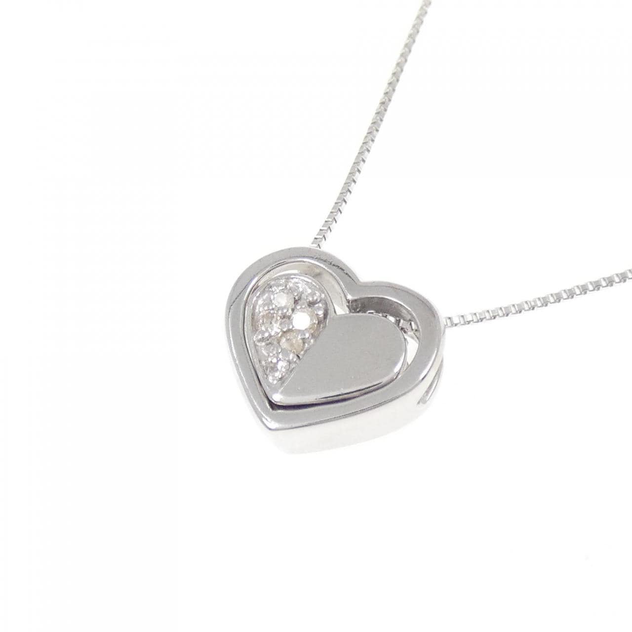 K18WG 2WAY ハート ダイヤモンド ネックレス 0.05CT