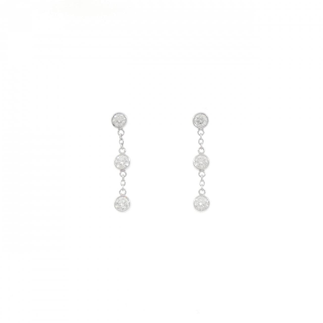 K18WG スリーストーン ダイヤモンド ピアス 0.34CT