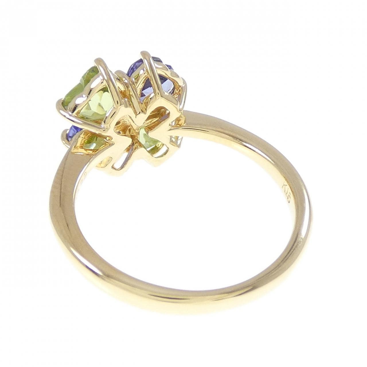 K18YG ハート?クローバー カラーストーン リング