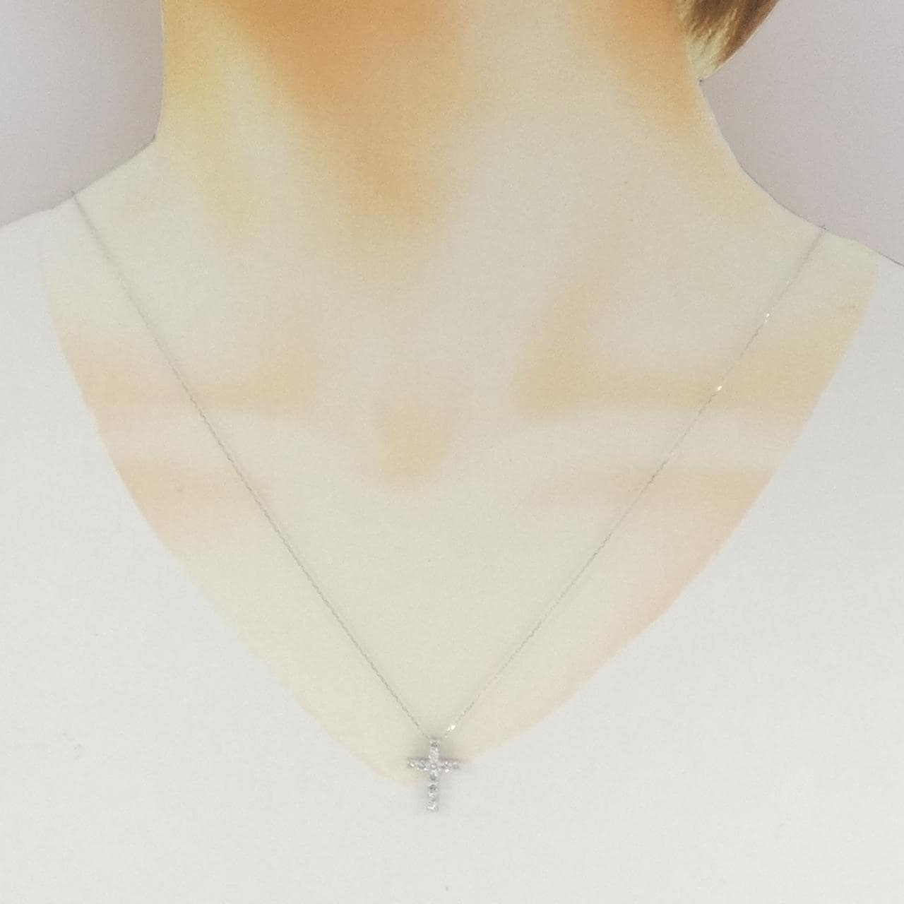 K18WG クロス ダイヤモンド ネックレス 0.435CT
