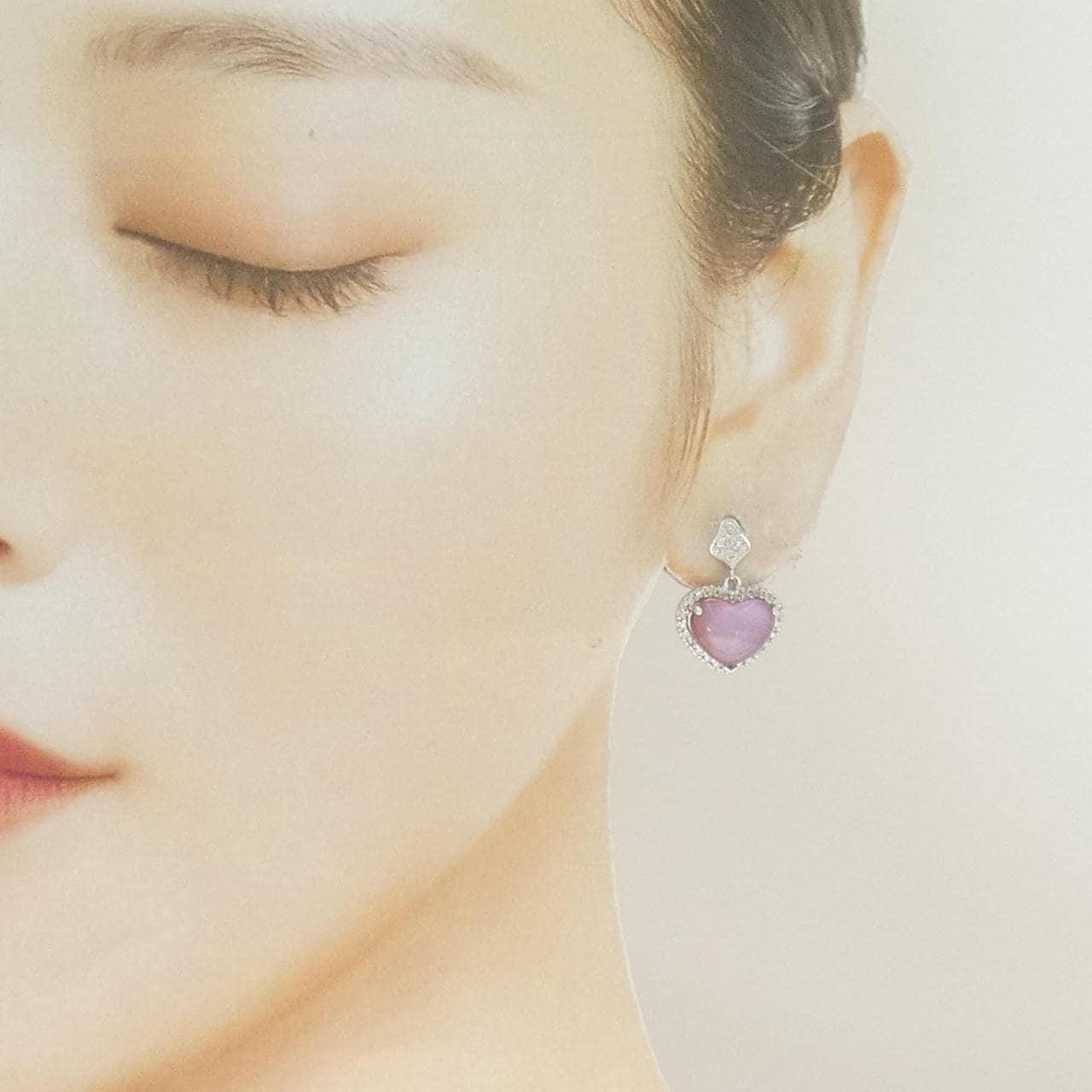 K18WG ハート カラーストーン ピアス