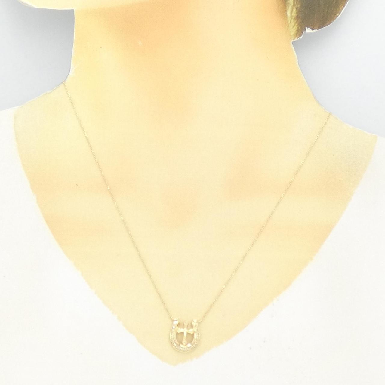 【新品】K18YG ホースシュー×クロス ダイヤモンド ネックレス 0.10CT