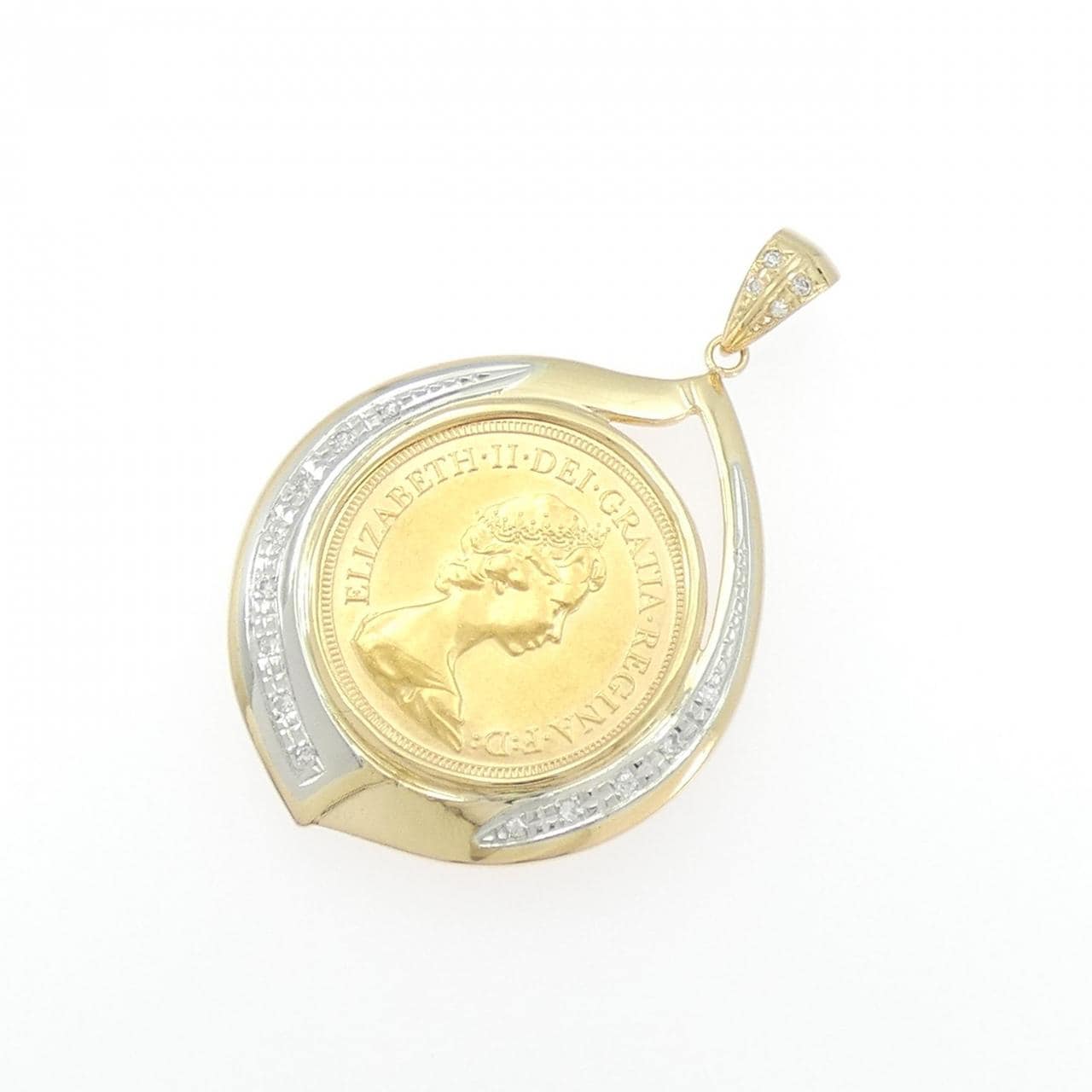 K18YG/PT900(枠) ダイヤモンド コイン ペンダント 0.12CT