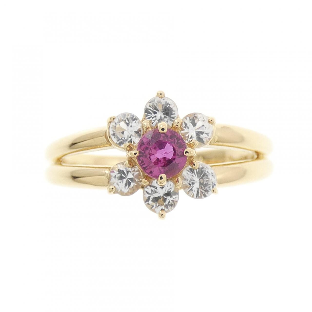 K18YG フラワー ルビー リング 0.17CT