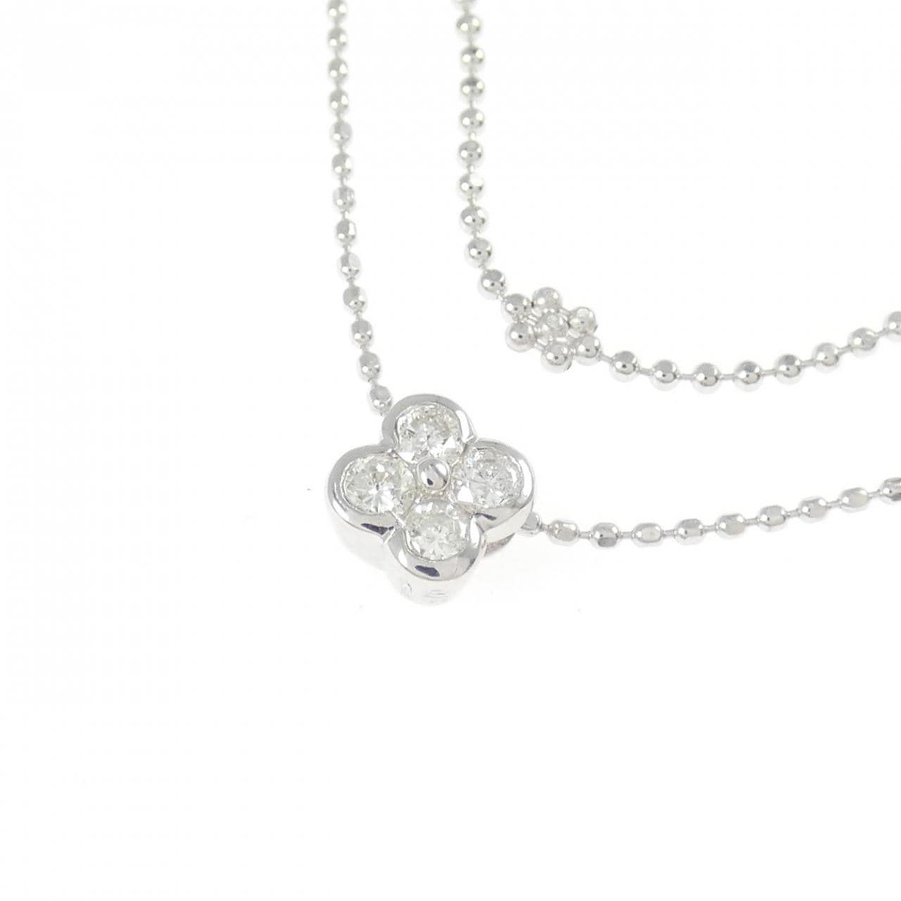 K18WG フラワー ダイヤモンド ネックレス 0.16CT