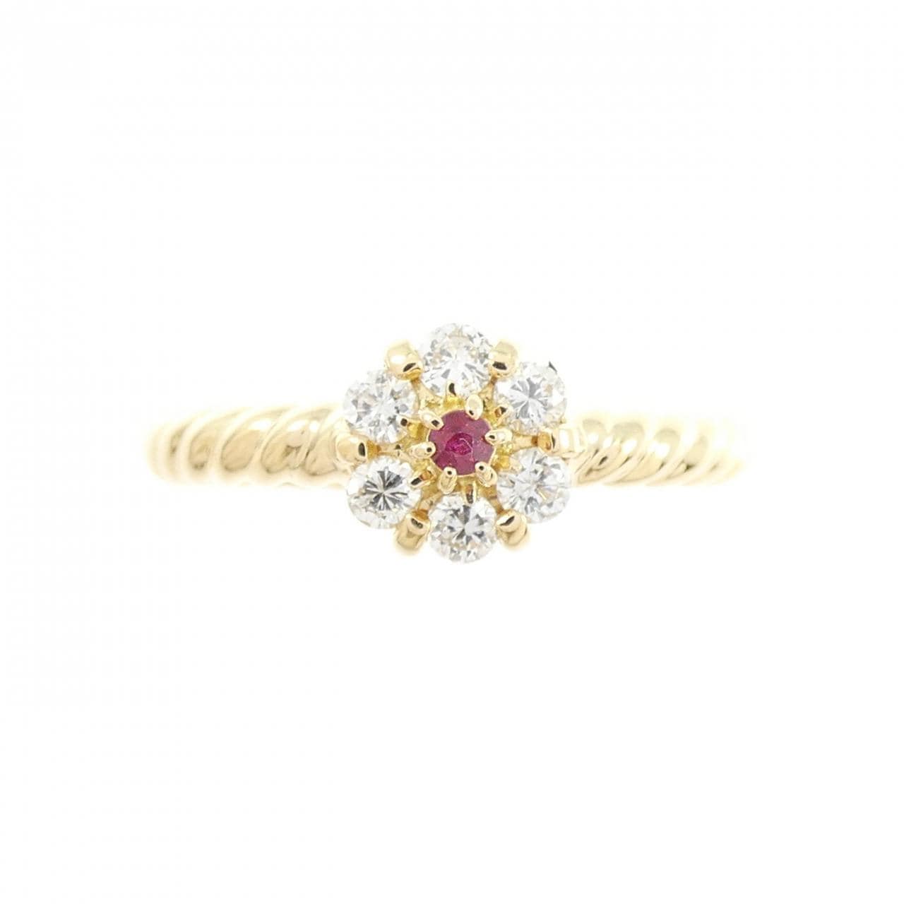 K18YG フラワー ルビー リング 0.08CT