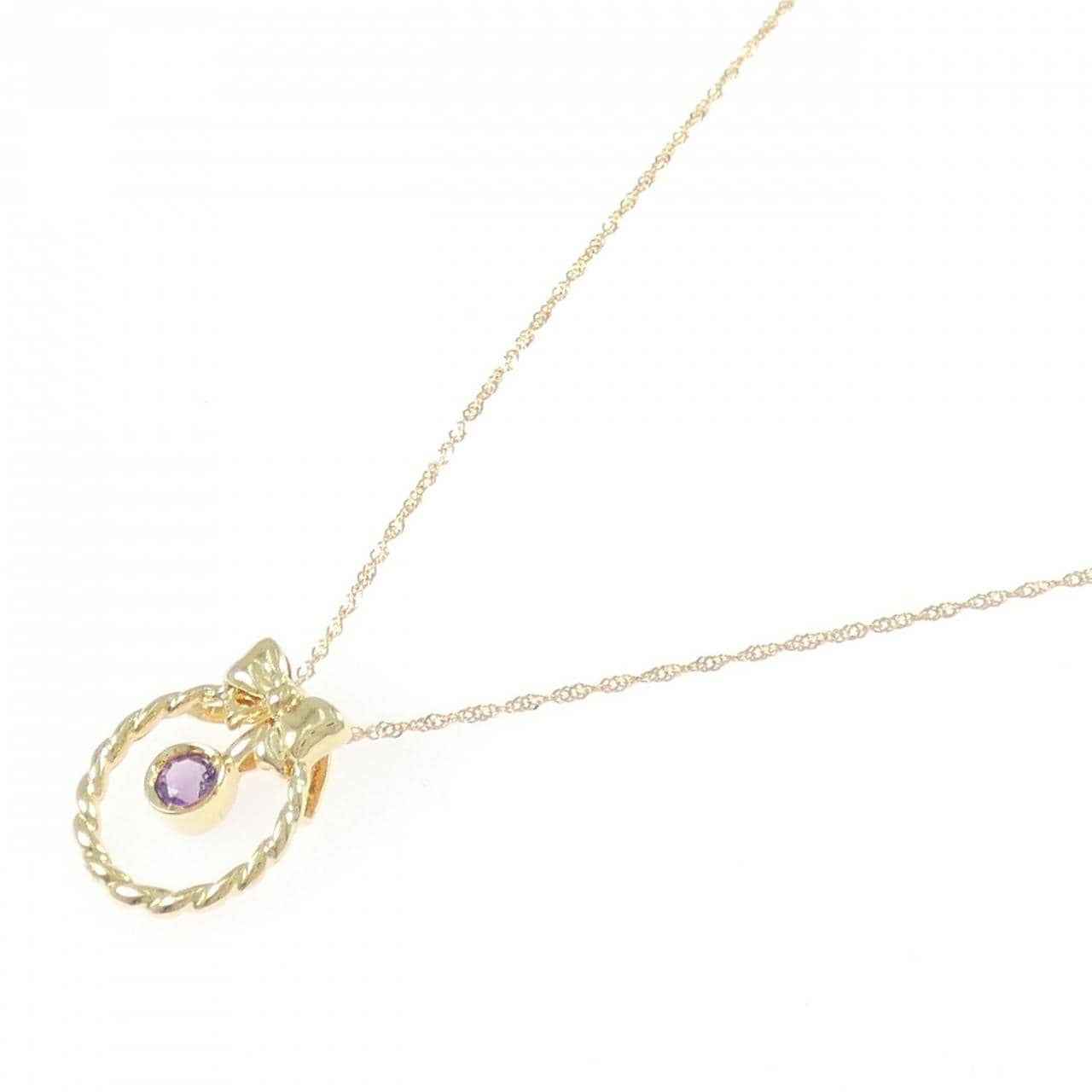 K18YG/750YG 2WAY リボン アメジスト ネックレス 0.08CT