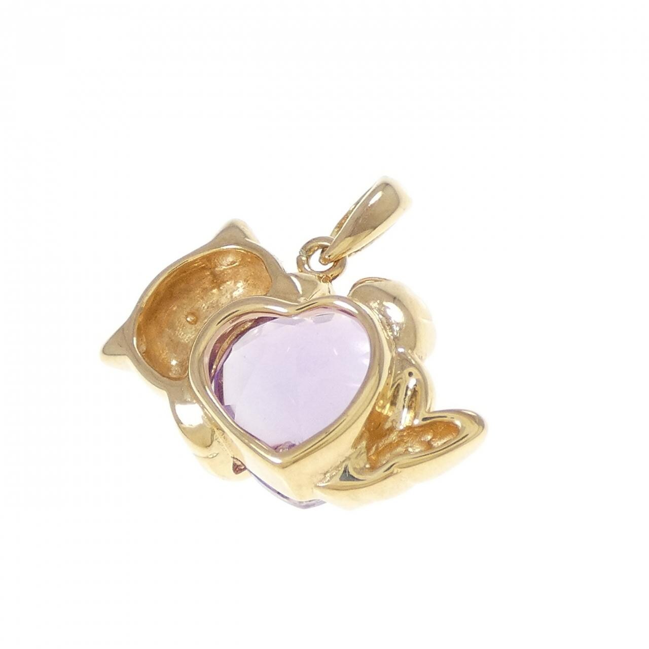 K18YG ハート×キャット アメジスト ペンダント