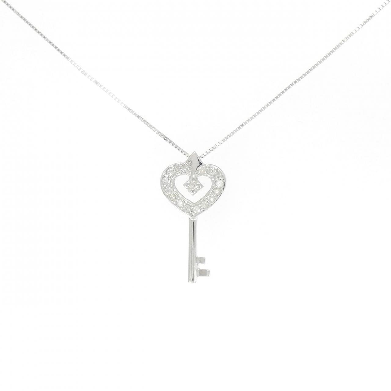 K14WG キー×ハート ダイヤモンド ネックレス 0.13CT
