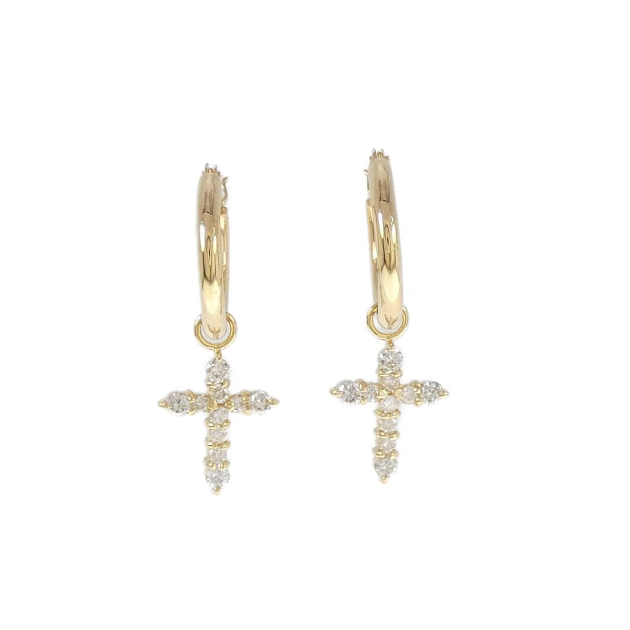 K18YG 2WAY Cross Diamond Earrings 0.54CT