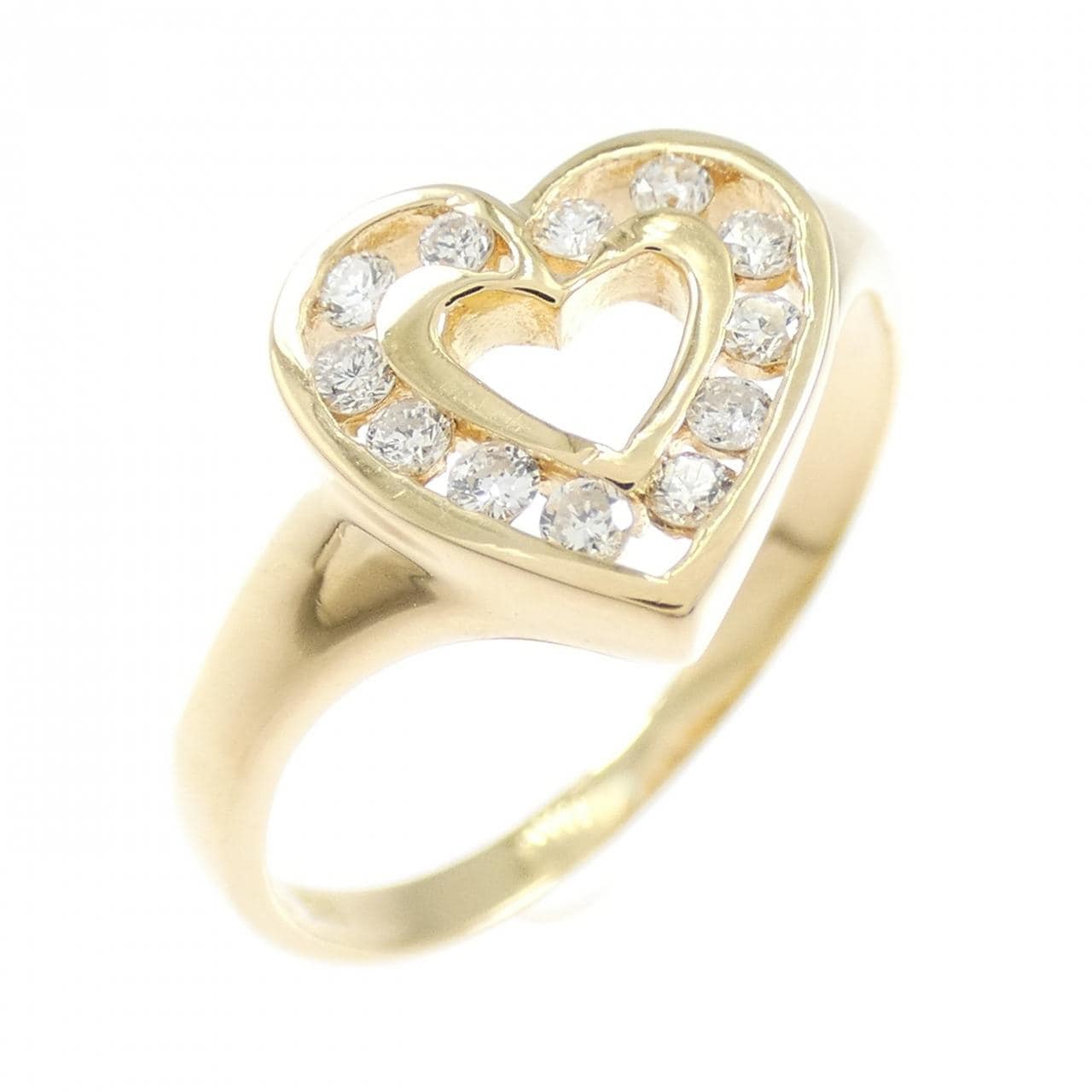 K18YG ハート ダイヤモンド リング
