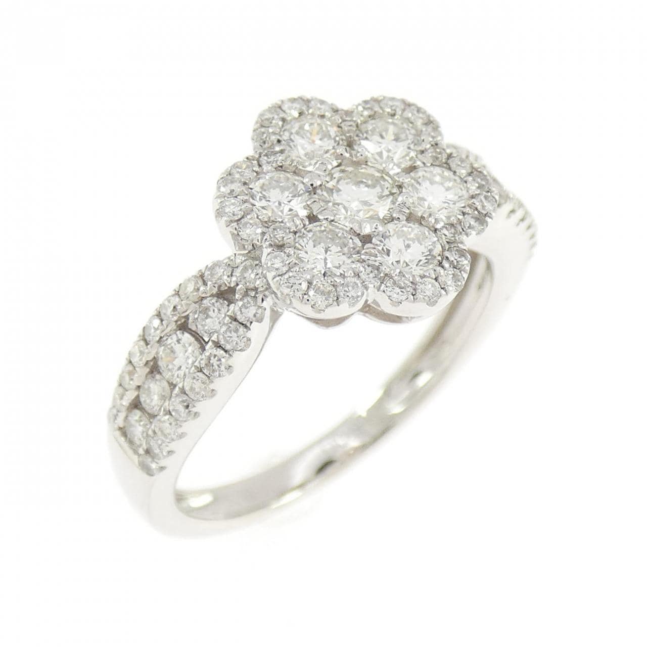K18WG フラワー ダイヤモンド リング 0.94CT