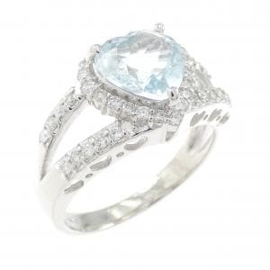 K18WG ハート アクアマリン リング 1.28CT