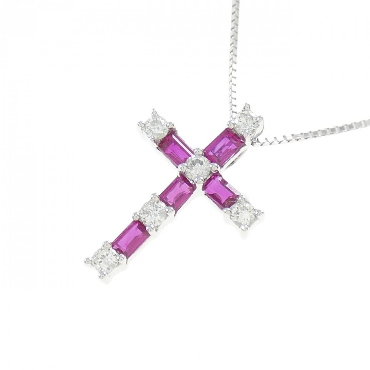 K18WG Cross Ruby Necklace 0.50CT