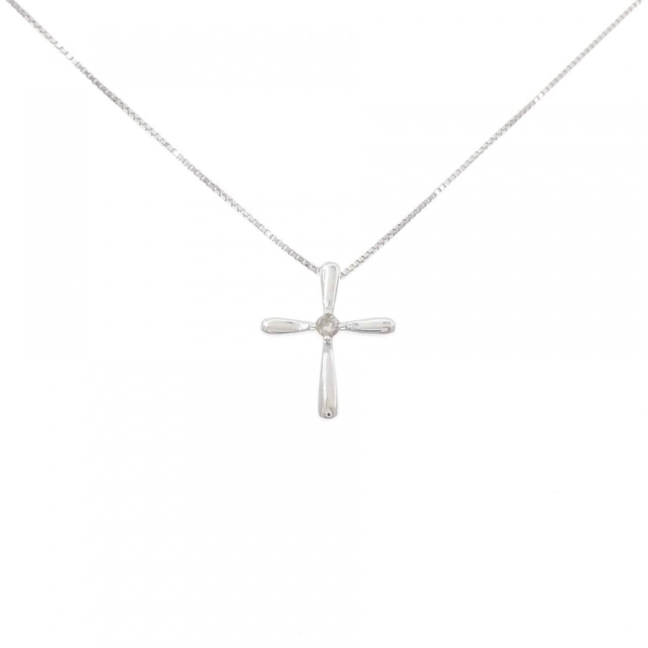 K10WG クロス ダイヤモンド ネックレス 0.03CT