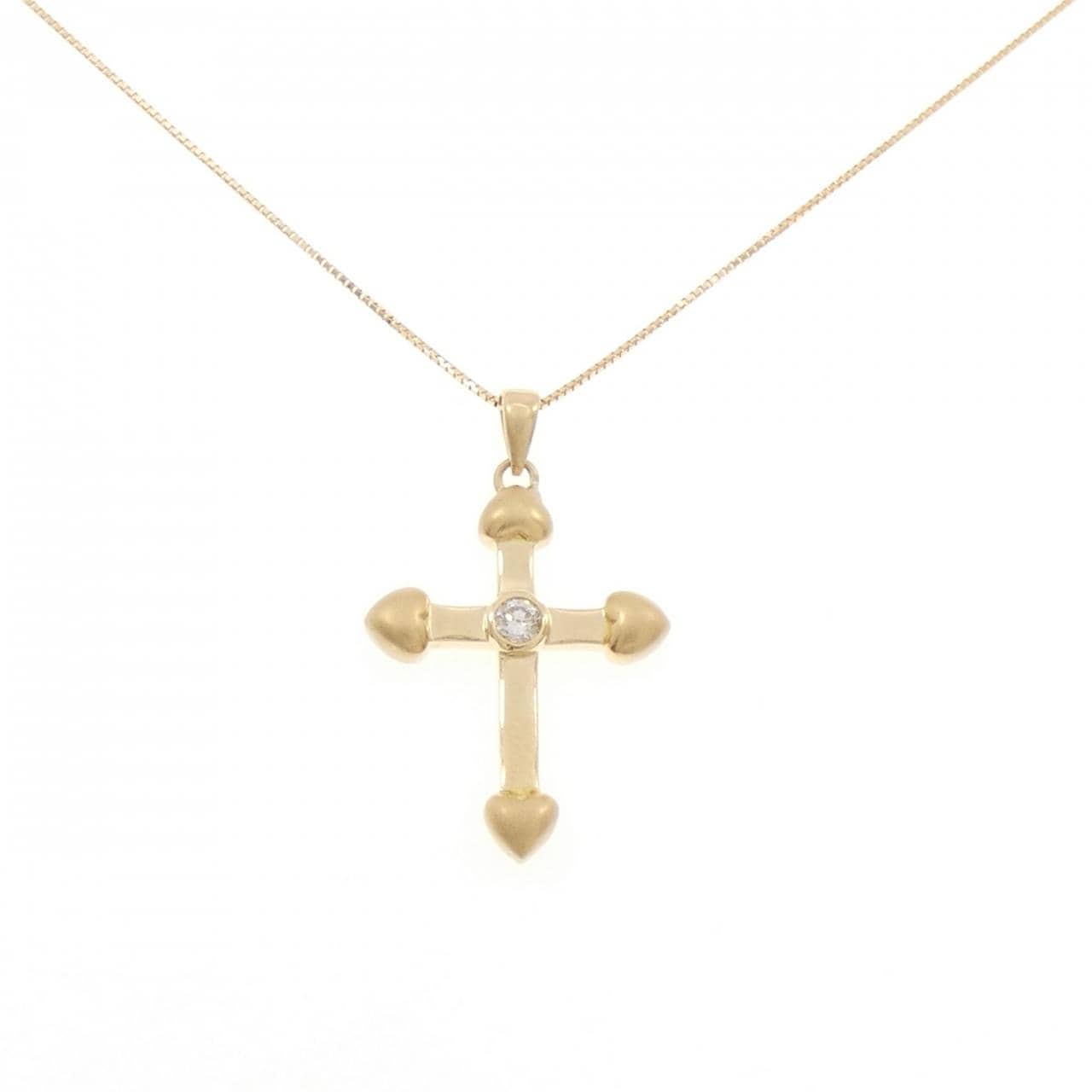 K18YG クロス ダイヤモンド ネックレス 0.15CT