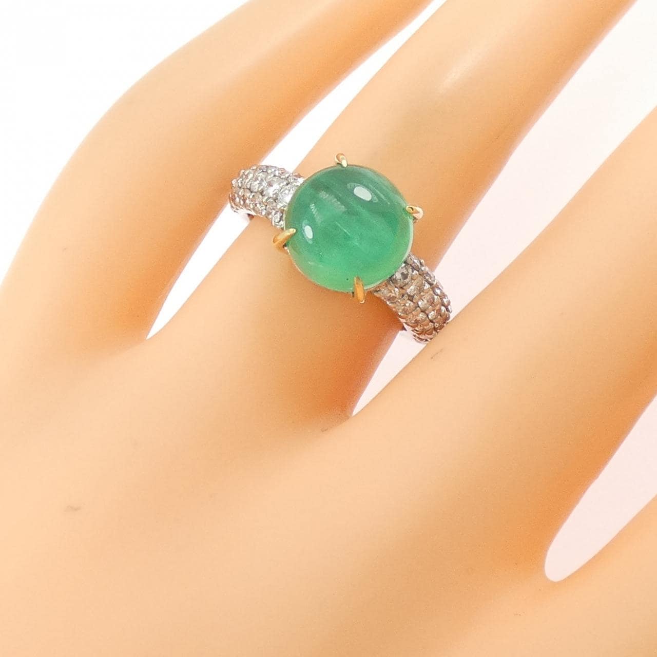 PT900/K18YG エメラルドキャッツアイ リング 3.97CT