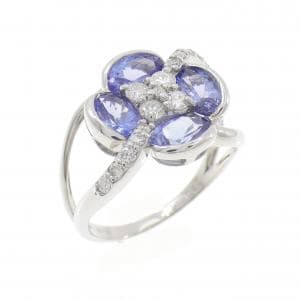 K18WG フラワー タンザナイト リング 1.74CT