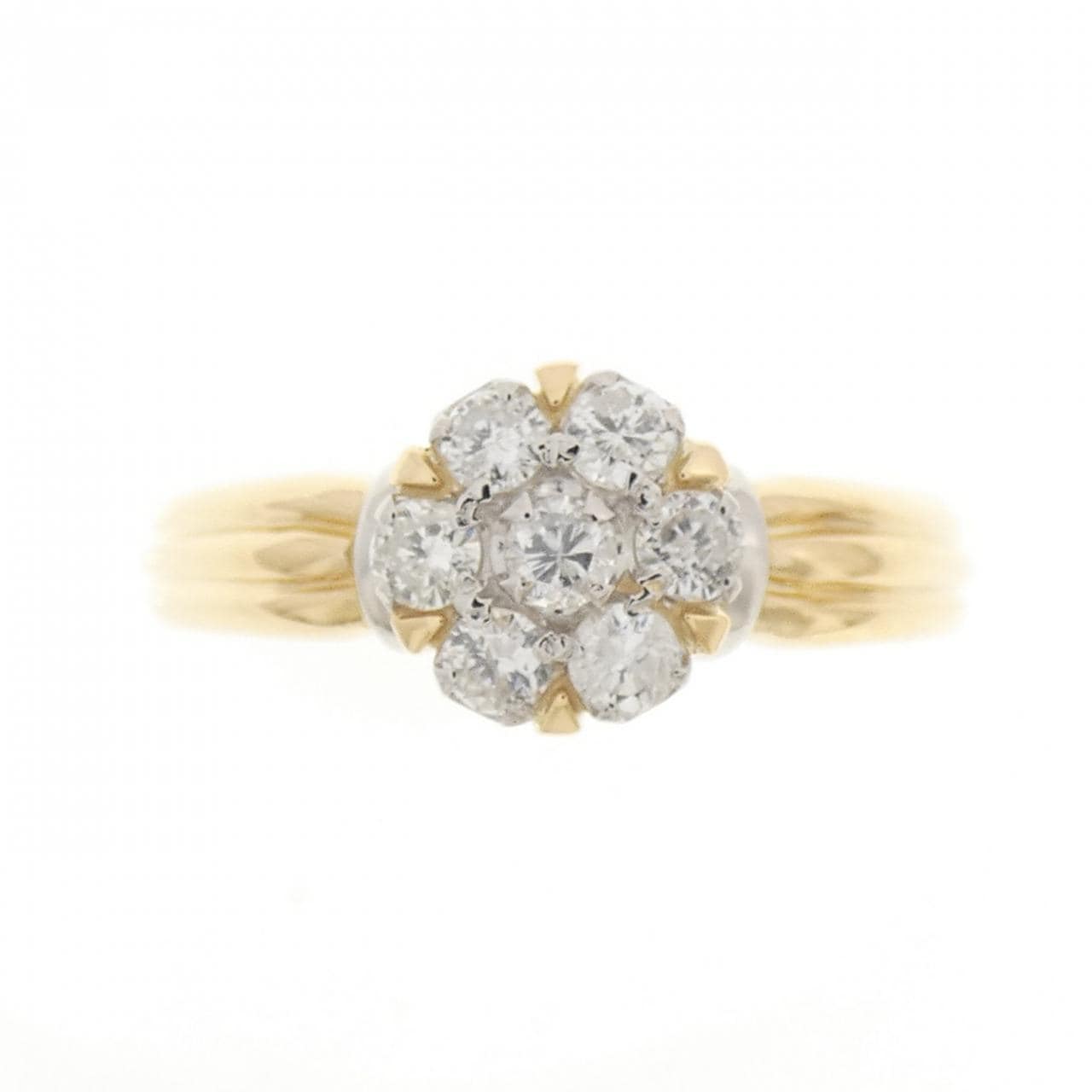 K18YG/PT900 フラワー ダイヤモンド リング 0.30CT