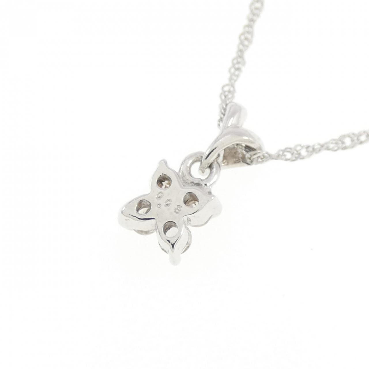 K18WG フラワー ダイヤモンド ネックレス 0.08CT