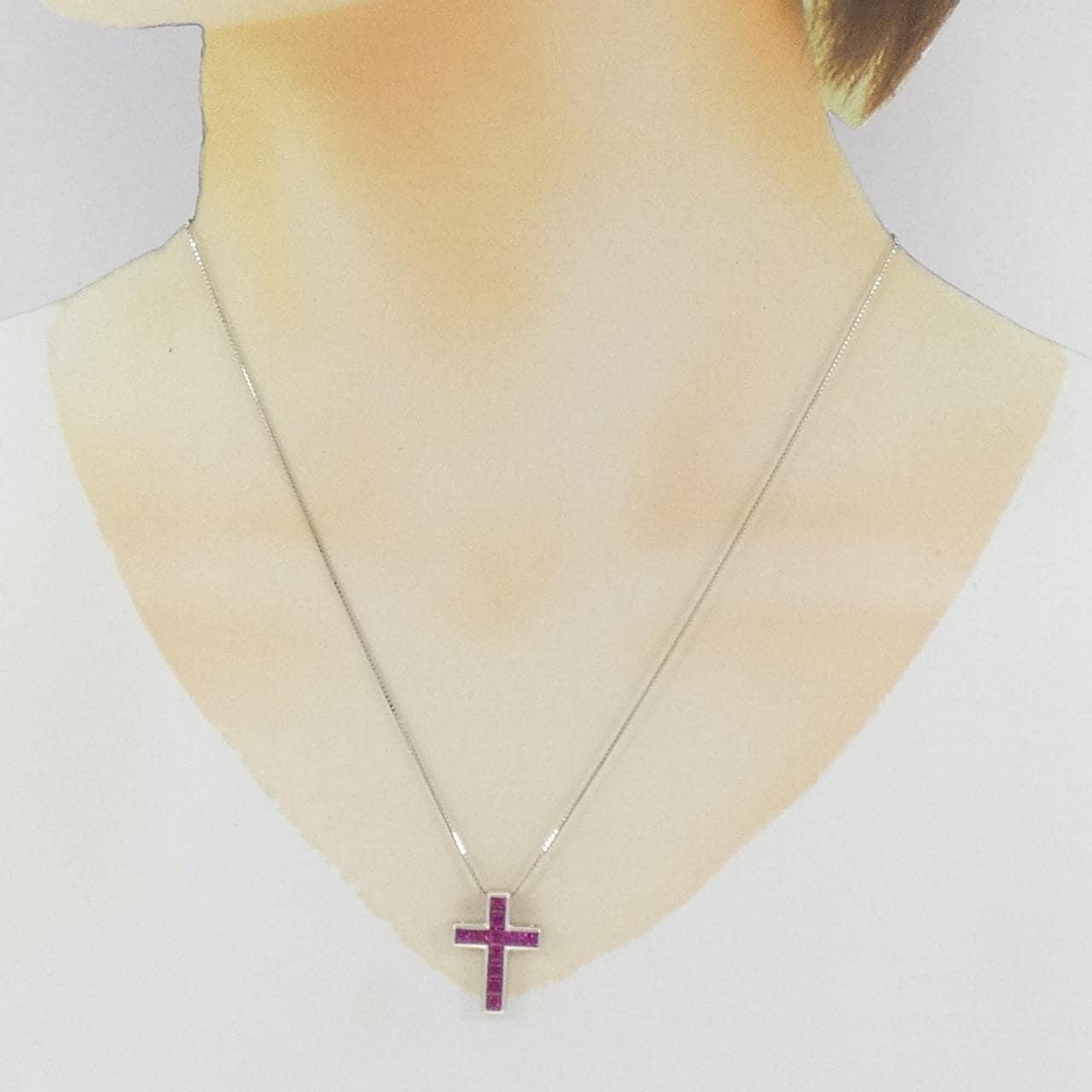 PT900/PT850 クロス ルビー ネックレス 1.38CT