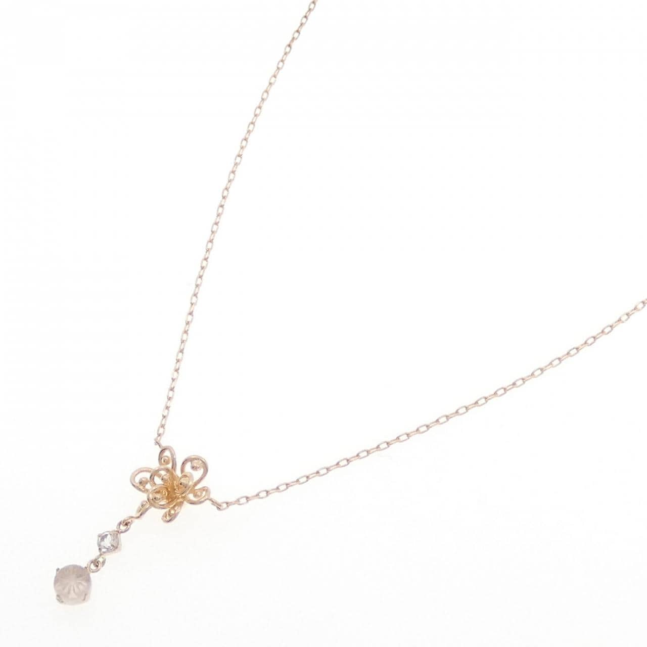 K10PG フラワー ムーンストーン ネックレス