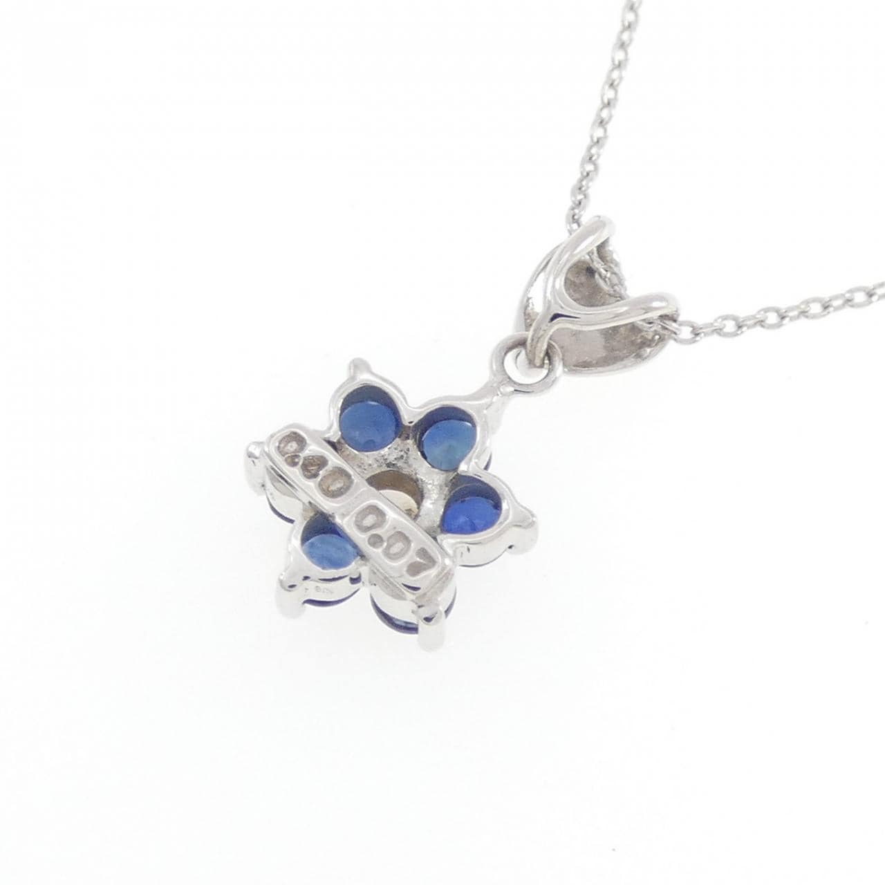 K18WG フラワー サファイヤ ネックレス 0.40CT