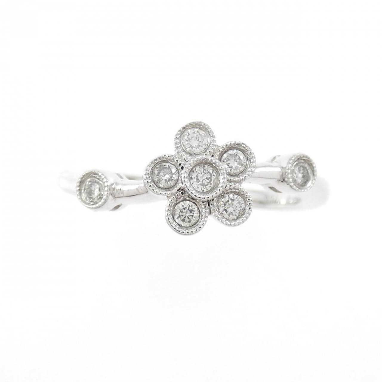 750WG フラワー ダイヤモンド リング 0.15CT