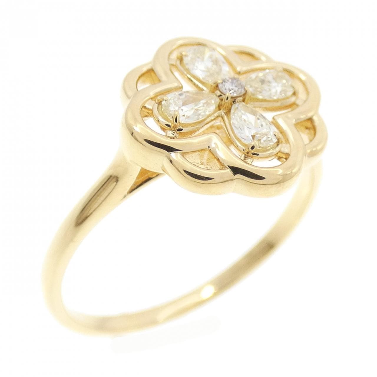 【新品】K18YG フラワー ダイヤモンド リング 0.23CT