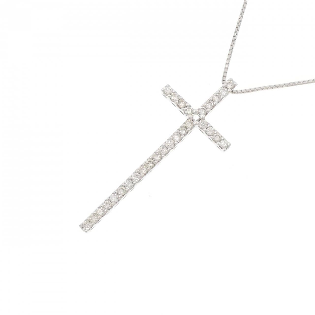 K18WG クロス ダイヤモンド ネックレス 0.56CT