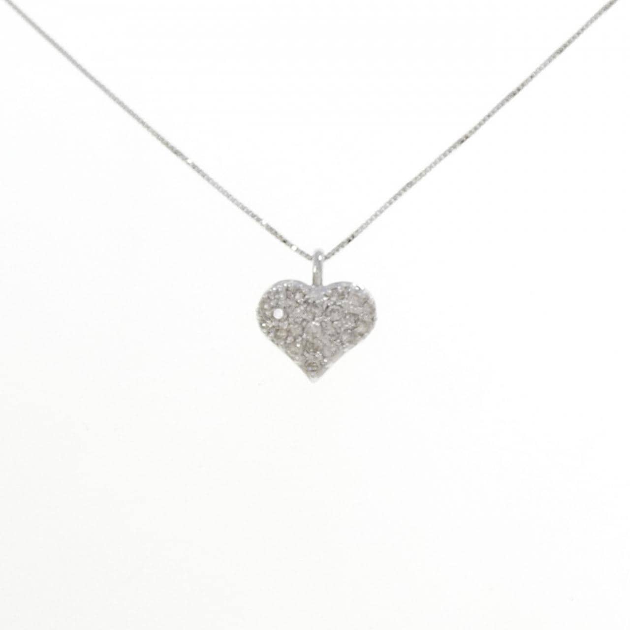 K18WG ハート パヴェ ダイヤモンド ネックレス 0.20CT
