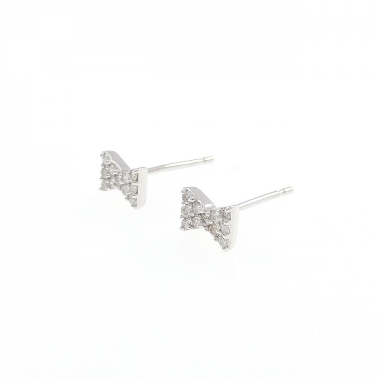 K14WG リボン ダイヤモンド ピアス 0.10CT