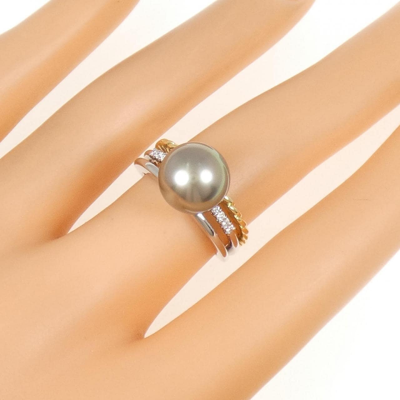 PT900/K18YG 黒蝶パール リング 10.0mm