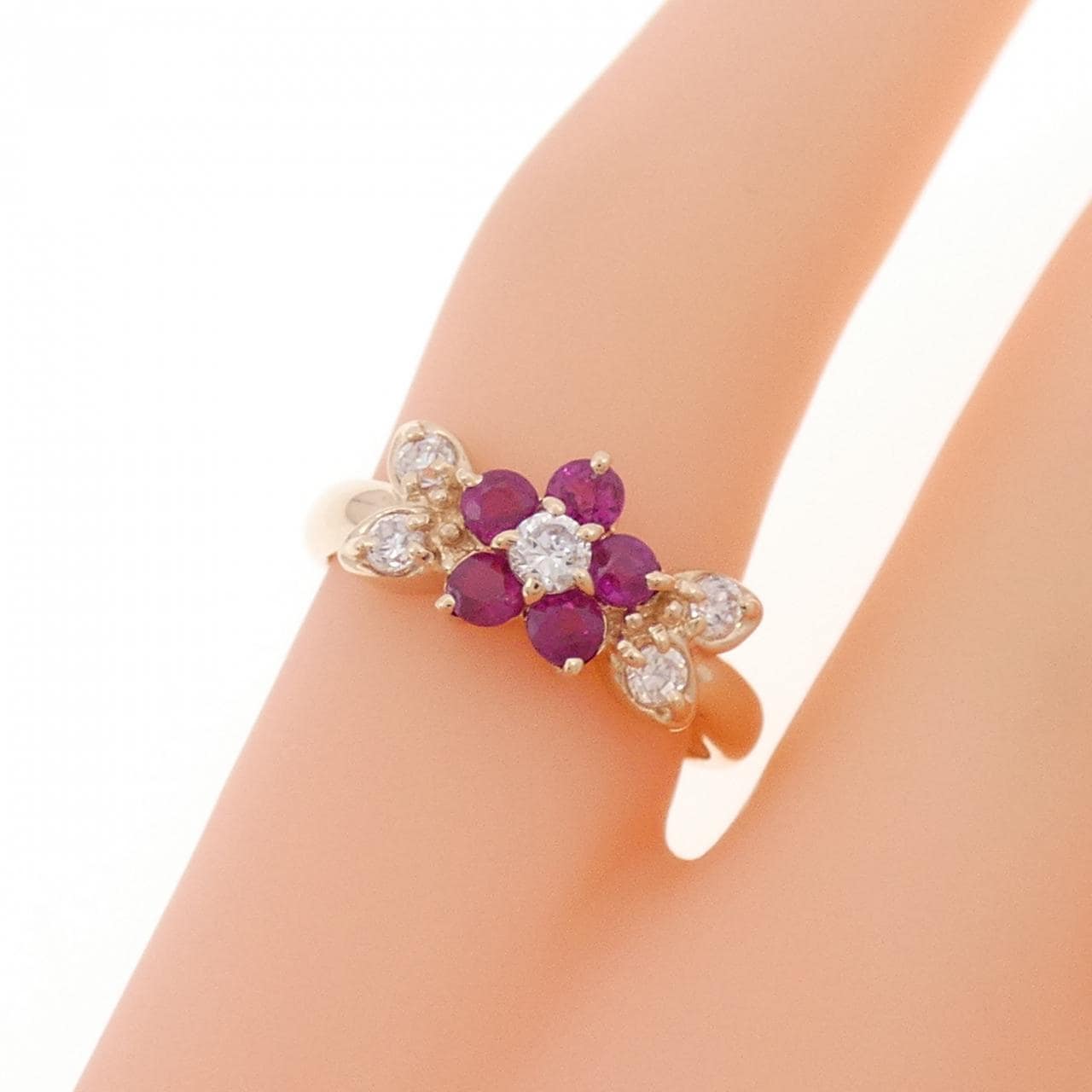K10PG フラワー ルビー リング