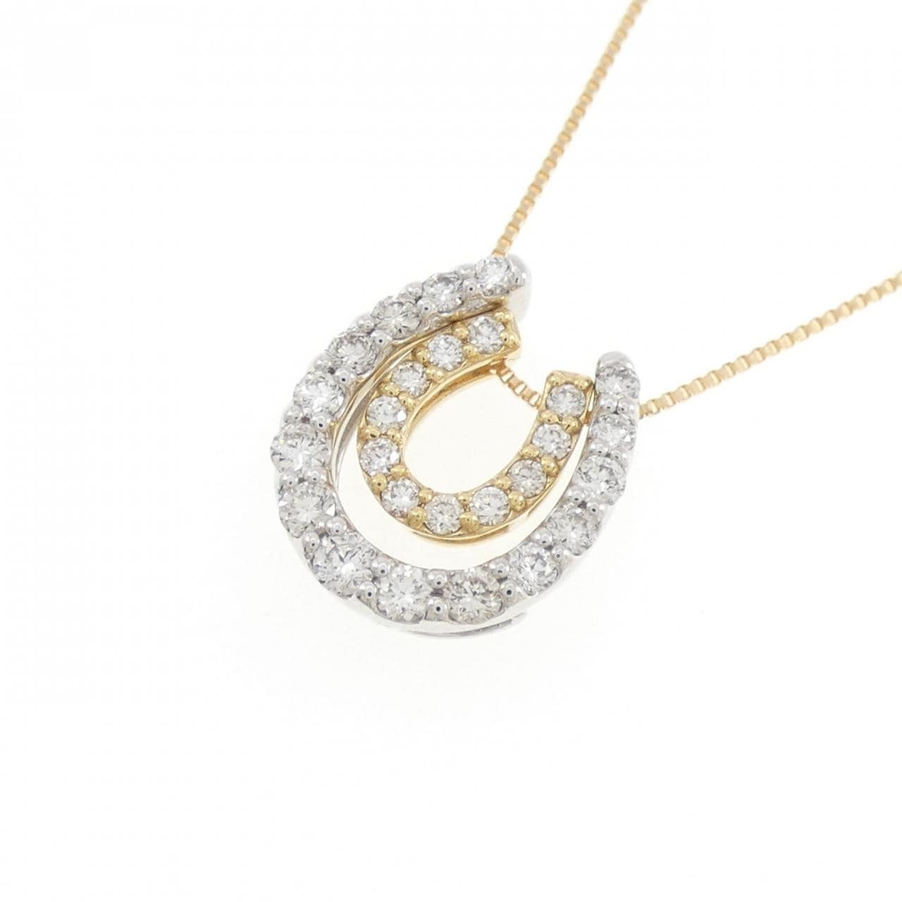 PT900/K18YG 2WAY ホースシュー ダイヤモンド ネックレス 0.30CT