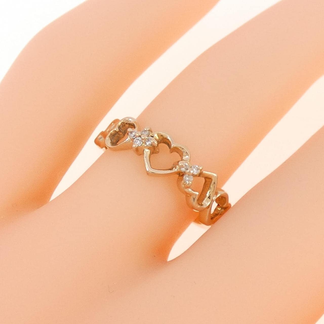 K18PG ハート×フラワー ダイヤモンド リング 0.05CT
