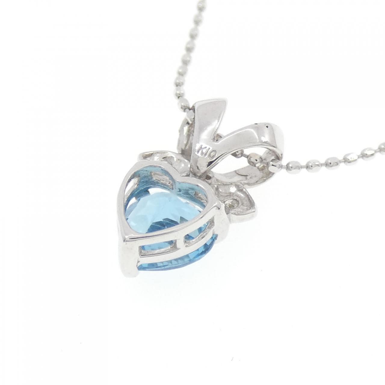 K10WG Heart x Ribbon Blue Topaz Necklace