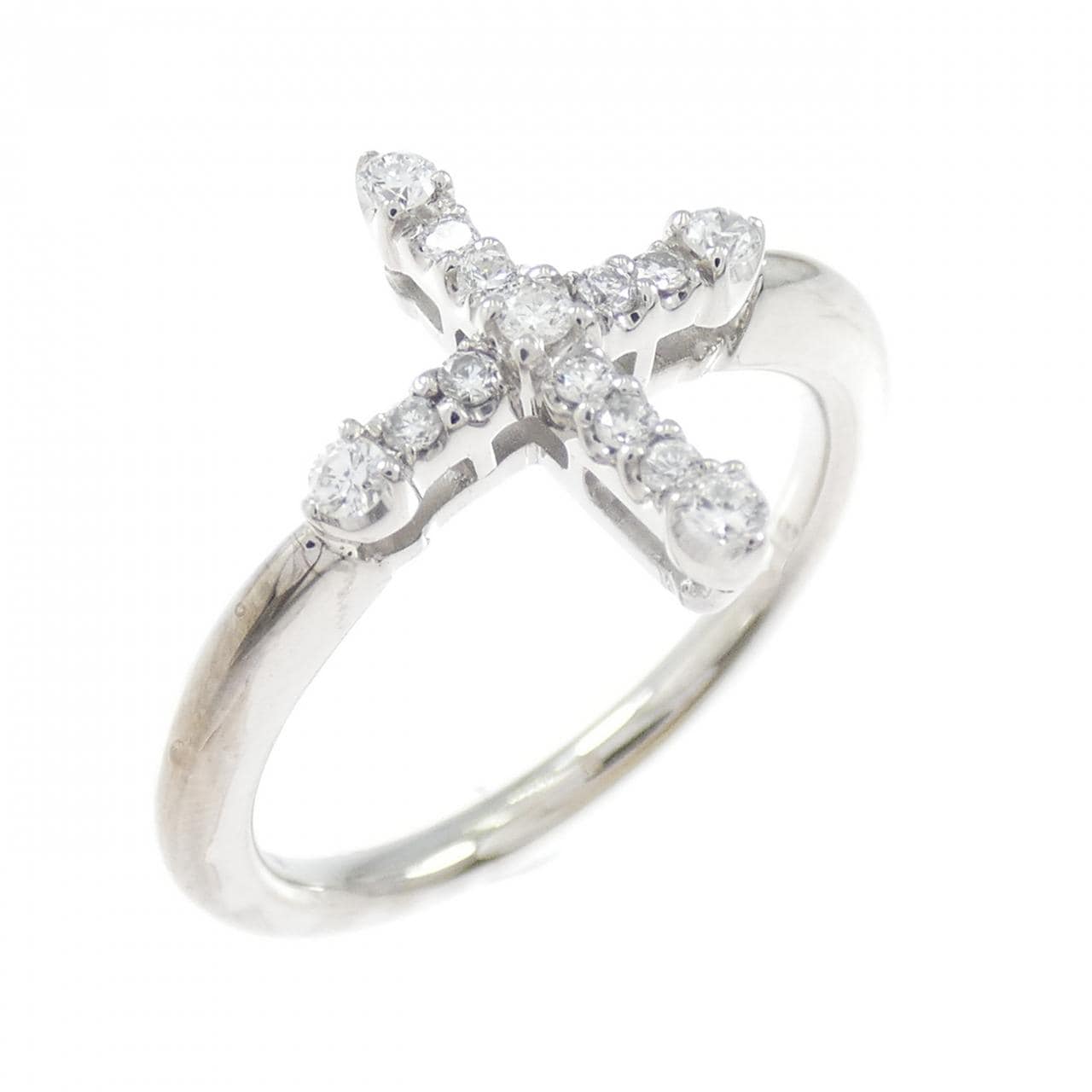 K18WG クロス ダイヤモンド リング 0.18CT