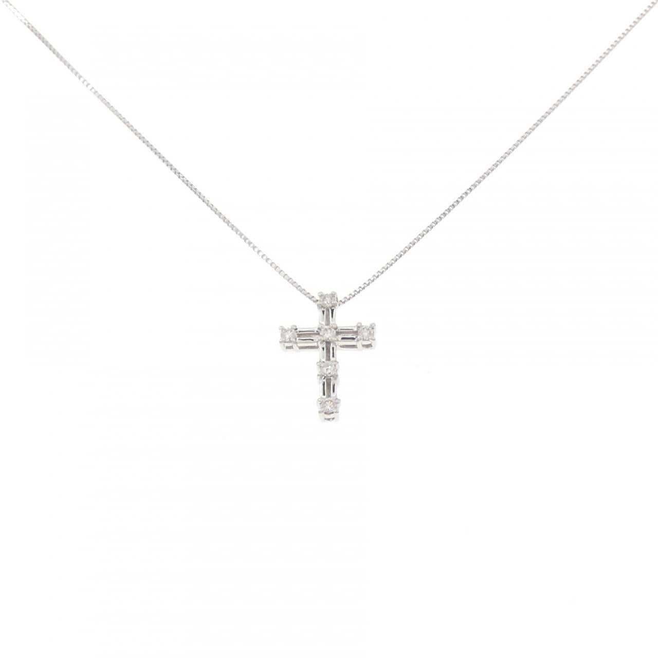 K18WG クロス ダイヤモンド ネックレス 0.09CT