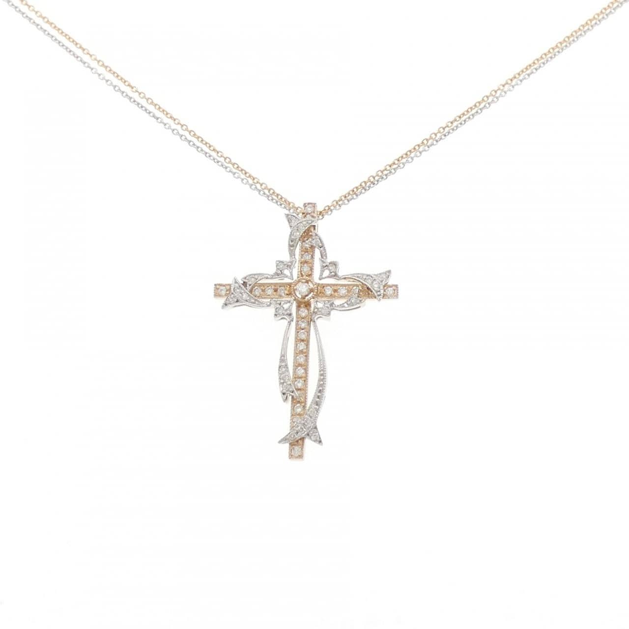 K18PG/K18WG クロス ダイヤモンド ネックレス 0.32CT