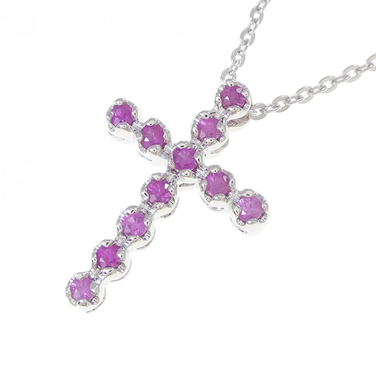 K18WG/750WG クロス サファイヤ ネックレス 0.39CT